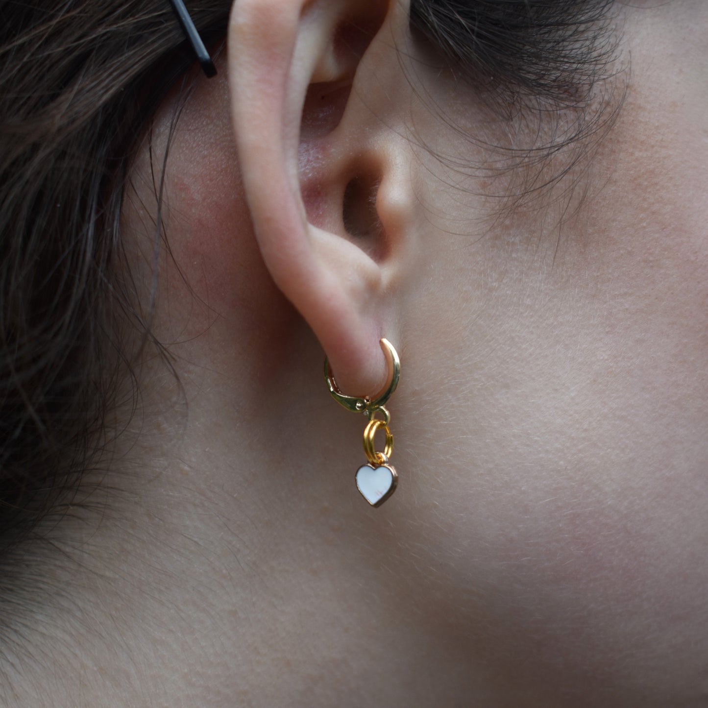 White heart enamel minimalist huggie earrings | by Ifemi Jewels-3