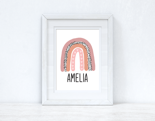 Personalised Earthy Pinks Rainbow Name Boho Children's Room Wall Bedroom Decor Print-1