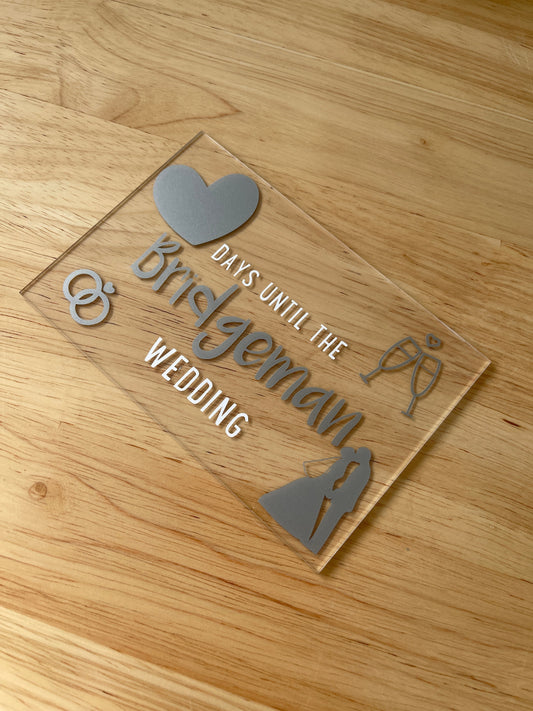 Personalised Surname Wedding 10x15cm Magnetic Acrylic Whiteboard Countdown To Wedding Sign Plaque & Drywipe Pen-1
