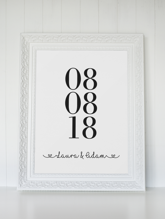 Personalised Anniversary Date With Names Valentine's Day Home Wall Decor Print-1