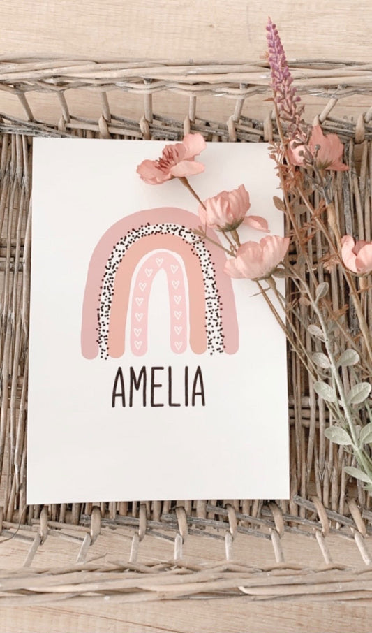 Personalised Earthy Pinks Rainbow Name Boho Children's Room Wall Bedroom Decor Print-0