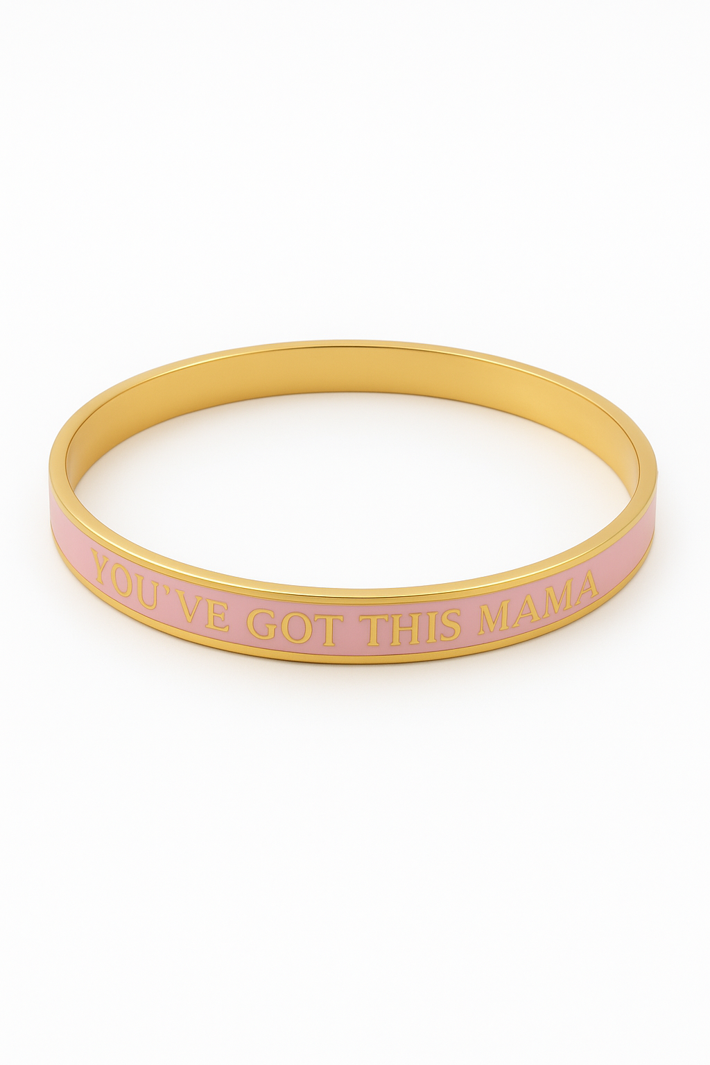 Gold and pink bangle with 'You've Got This' text on a white background