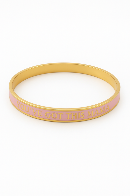 Gold and pink bangle with 'You've Got This' text on a white background